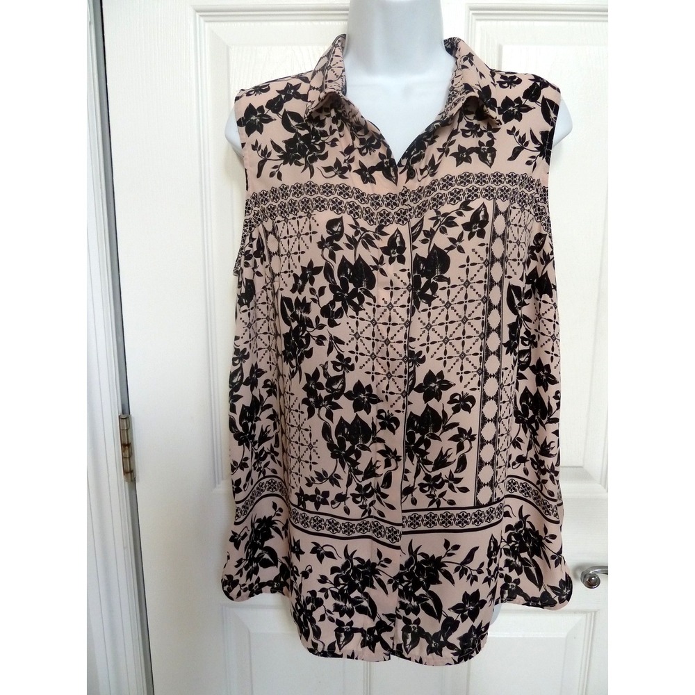 Liz Claiborne Career Womens Med  Button Up Blouse Patchwork Floral Pink Black